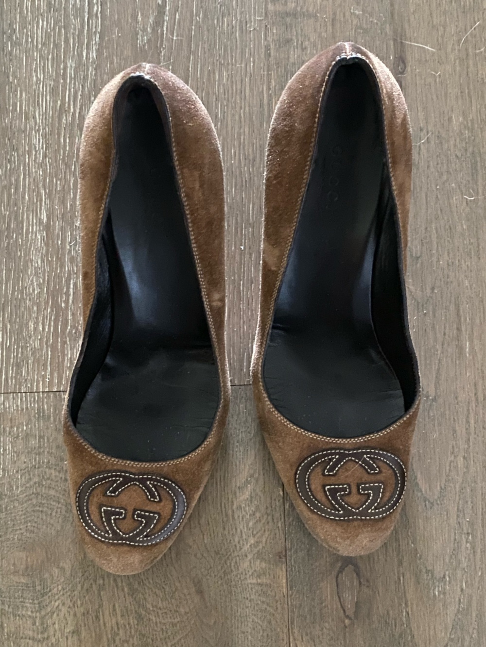 Gucci Brown Suede Logo Pumps 7 1/2